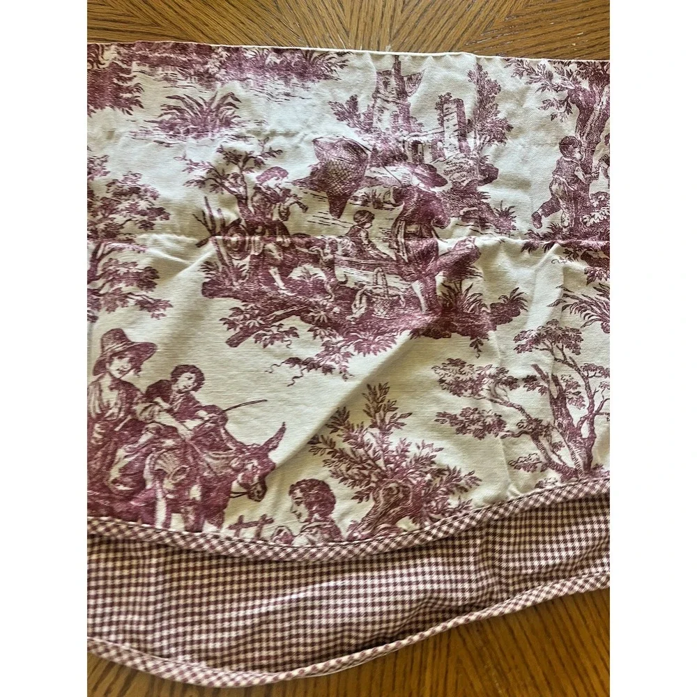 Toile Valance Burgundy Red Off White Beige Gingham Check French Country 74x15.5